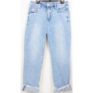 Risen Women's 15/32 High Rise Crop Straight Distressed Cuffed Jeans